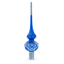 Load image into Gallery viewer, Dimensional White Pearls on Blue Glass Christmas Tree Topper 11 Inches