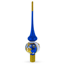Load image into Gallery viewer, White Pearls with Golden Leaves on Blue Glass Christmas Tree Topper 11 Inches