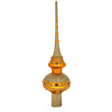 Load image into Gallery viewer, White and Golden Jewels on Sparkling Orange Glass Christmas Tree Topper 11 Inches