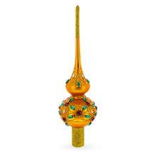 Load image into Gallery viewer, Multicolored Jewels on Gold Glass Christmas Tree Topper 11 Inches