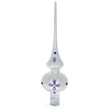 Load image into Gallery viewer, Purple Jewel Stars and Pearls on White Glass Christmas Tree Topper 11 Inches