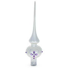 Load image into Gallery viewer, Purple Jewel Stars and Pearls on White Glass Christmas Tree Topper 11 Inches