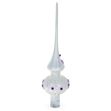 Load image into Gallery viewer, Purple Jewel Stars and Pearls on White Glass Christmas Tree Topper 11 Inches