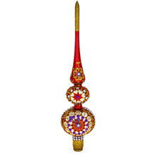 Load image into Gallery viewer, Embossed Clock on Glittered Double Ball Red Glass Christmas Tree Topper 12.5 Inches