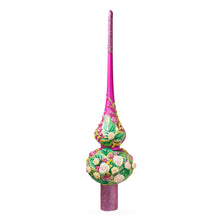 Load image into Gallery viewer, Dimensional Pink Roses on PurpleGlass Christmas Tree Topper 11 Inches