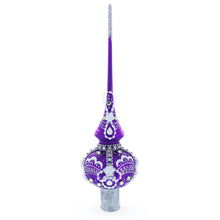 Load image into Gallery viewer, Dimensional White Roses on Purple Glass Christmas Tree Topper 11 Inches