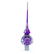 Load image into Gallery viewer, Dimensional White Roses on Purple Glass Christmas Tree Topper 11 Inches