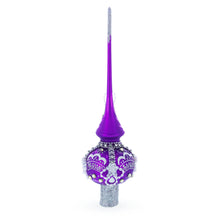 Load image into Gallery viewer, Dimensional White Roses on Purple Glass Christmas Tree Topper 11 Inches
