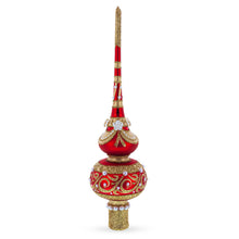 Load image into Gallery viewer, Dimensional Roses and Pearls on Golden ScrollGlass Christmas Tree Topper 11 Inches
