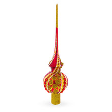 Load image into Gallery viewer, Dimensional Red Jewels on Golden Spirals Glass Christmas Tree Topper 11 Inches