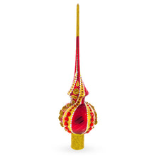 Load image into Gallery viewer, Dimensional Red Jewels on Golden Spirals Glass Christmas Tree Topper 11 Inches