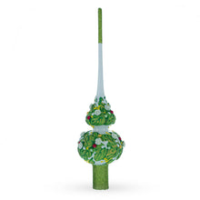 Load image into Gallery viewer, Dimensional White Roses on Green Leaves Glass Christmas Tree Topper 11 Inches