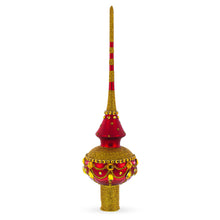Load image into Gallery viewer, Dimensional Golden Jewels on Red Glass Christmas Tree Topper 11 Inches