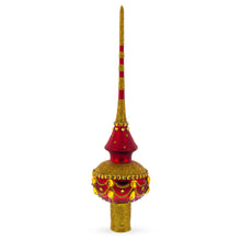 Load image into Gallery viewer, Dimensional Golden Jewels on Red Glass Christmas Tree Topper 11 Inches