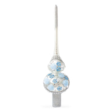 Load image into Gallery viewer, Dimensional Blue Roses and Flowers on Silver Glass Christmas Tree Topper 11 Inches