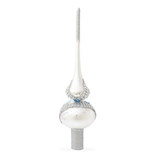 Load image into Gallery viewer, Dimensional Blue Roses and Flowers on Silver Glass Christmas Tree Topper 11 Inches