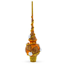 Load image into Gallery viewer, White Roses with Golden Leaves on Gold Glass Christmas Tree Topper 11 Inches