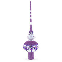 Load image into Gallery viewer, Jeweled Purple Chandelier on White Glass Christmas Tree Topper 11 Inches
