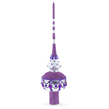 Load image into Gallery viewer, Jeweled Purple Chandelier on White Glass Christmas Tree Topper 11 Inches