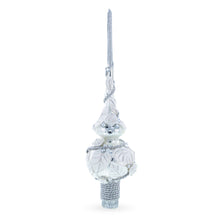 Load image into Gallery viewer, White Roses with Leaves on White Glass Christmas Tree Topper 11 Inches