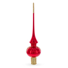 Load image into Gallery viewer, Golden Flowers Bouquet on Glossy Red Glass Christmas Tree Topper 11 Inches