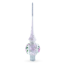 Load image into Gallery viewer, Pink Flowers Bouquet on Silver Glass Christmas Tree Topper 11 Inches
