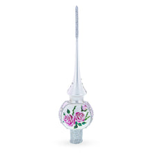 Load image into Gallery viewer, Pink Flowers Bouquet on Silver Glass Christmas Tree Topper 11 Inches