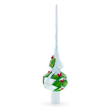 Load image into Gallery viewer, Dimensional Red Berries with Leaves on White Glass Christmas Tree Topper 11 Inches