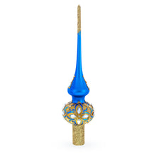 Load image into Gallery viewer, Diamond Stars on Blue and Gold Glass Christmas Tree Topper 11 Inches