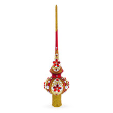 Load image into Gallery viewer, Red Jewels and White Pearls on Red Glass Christmas Tree Topper 11 Inches