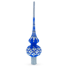 Load image into Gallery viewer, Silver Diamonds on Blue Glass Tree Topper