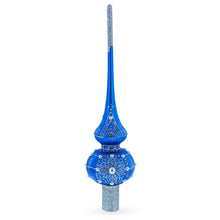 Load image into Gallery viewer, Silver Web on Blue Glass Tree Topper