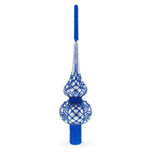 Load image into Gallery viewer, Blue on Silver Glass Tree Topper