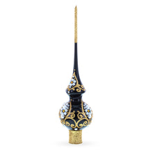 Load image into Gallery viewer, Elegant Black and Gold Filigree Design Glass Christmas Tree Topper 11 Inches