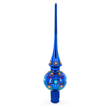 Load image into Gallery viewer, Glossy Blue with Festive Accents Glass Christmas Tree Topper