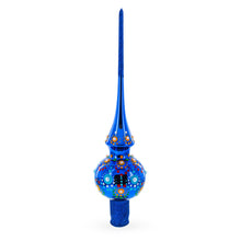 Load image into Gallery viewer, Glossy Blue with Festive Accents Glass Christmas Tree Topper