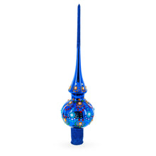 Load image into Gallery viewer, Glossy Blue with Festive Accents Glass Christmas Tree Topper