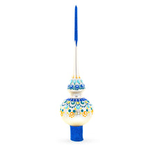 Load image into Gallery viewer, Chic Iridescent Pearl with Blue Embellishments Glass Christmas Tree Topper 11 Inches