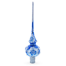 Load image into Gallery viewer, Elegant Cobalt Bloom with Glittering Accents Glass Christmas Tree Topper