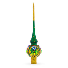 Load image into Gallery viewer, Enchanted Emerald Jeweled Green Glass Christmas Tree Topper 11 Inches