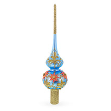 Load image into Gallery viewer, Exquisite Blue and Gold Floral Glass Tree Topper