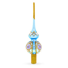 Load image into Gallery viewer, Elegant Blue and Purple Jewel-Encrusted Glass  Tree Topper 11 Inches