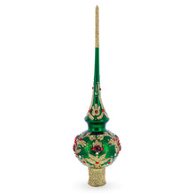 Load image into Gallery viewer, Regal Emerald &amp; Red Glass Christmas Tree Topper 11 Inches