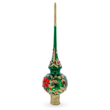 Load image into Gallery viewer, Regal Emerald &amp; Red Glass Christmas Tree Topper 11 Inches