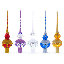 Load image into Gallery viewer, Jeweled Purple Chandelier on White Glass Christmas Tree Topper 11 Inches
