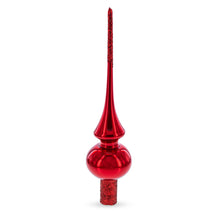 Load image into Gallery viewer, Glossy Red with Sparkling Top Glass Christmas Tree Topper 11 Inches