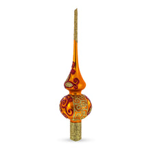 Load image into Gallery viewer, Sparkling Leaves on Gold Glass Christmas Tree Topper 11 Inches