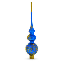 Load image into Gallery viewer, Golden Swirls on Blue Double Ball Glass Christmas Tree Topper 16 Inches