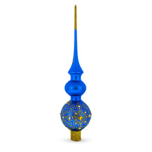 Load image into Gallery viewer, Golden Swirls on Blue Double Ball Glass Christmas Tree Topper 16 Inches