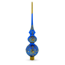 Load image into Gallery viewer, Golden Swirls on Blue Double Ball Glass Christmas Tree Topper 16 Inches